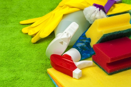 Technician wearing PPE during carpet cleaning work